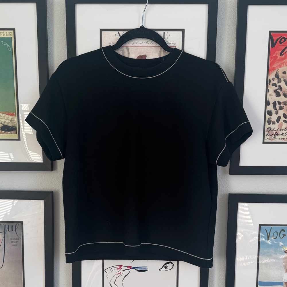 Black T-Shirt with White Stitching